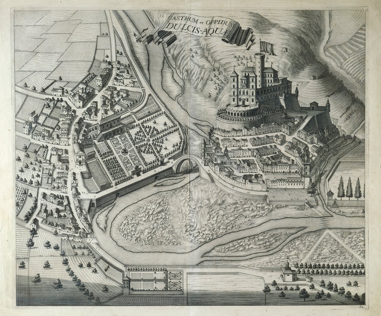 Itália, Dolceacqua, A aldeia de Dolceacqua (Imperia) do Theatrum Regiae Celsitudinis Sabaudiae de Joan Blaeu, Amesterdão de Joan Blaeu
