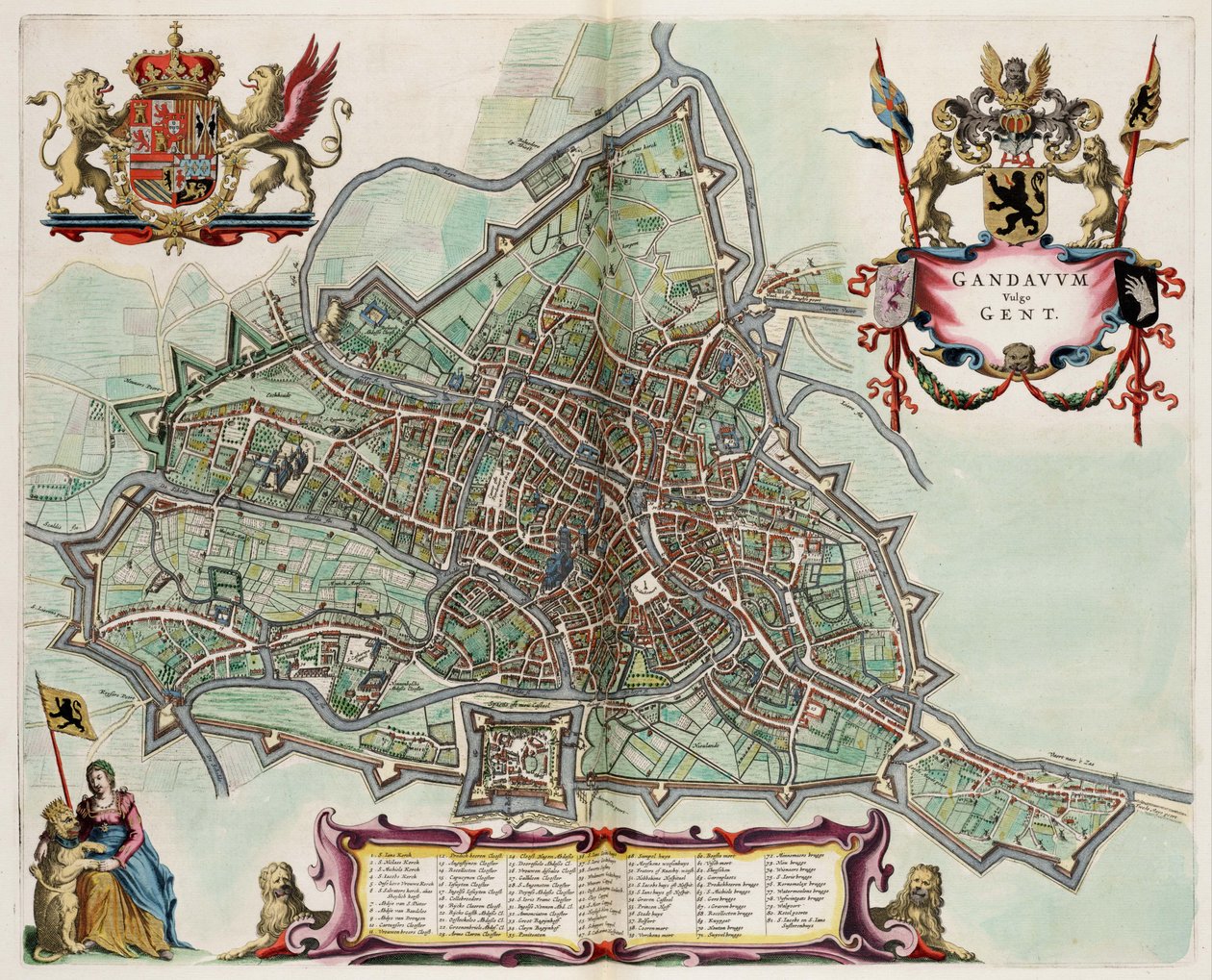 Mapa de Ghent, Bélgica; de Atlas van Loon de Joan Blaeu