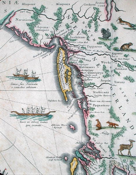 Mapa representando a costa leste da América do Norte de Joan Blaeu