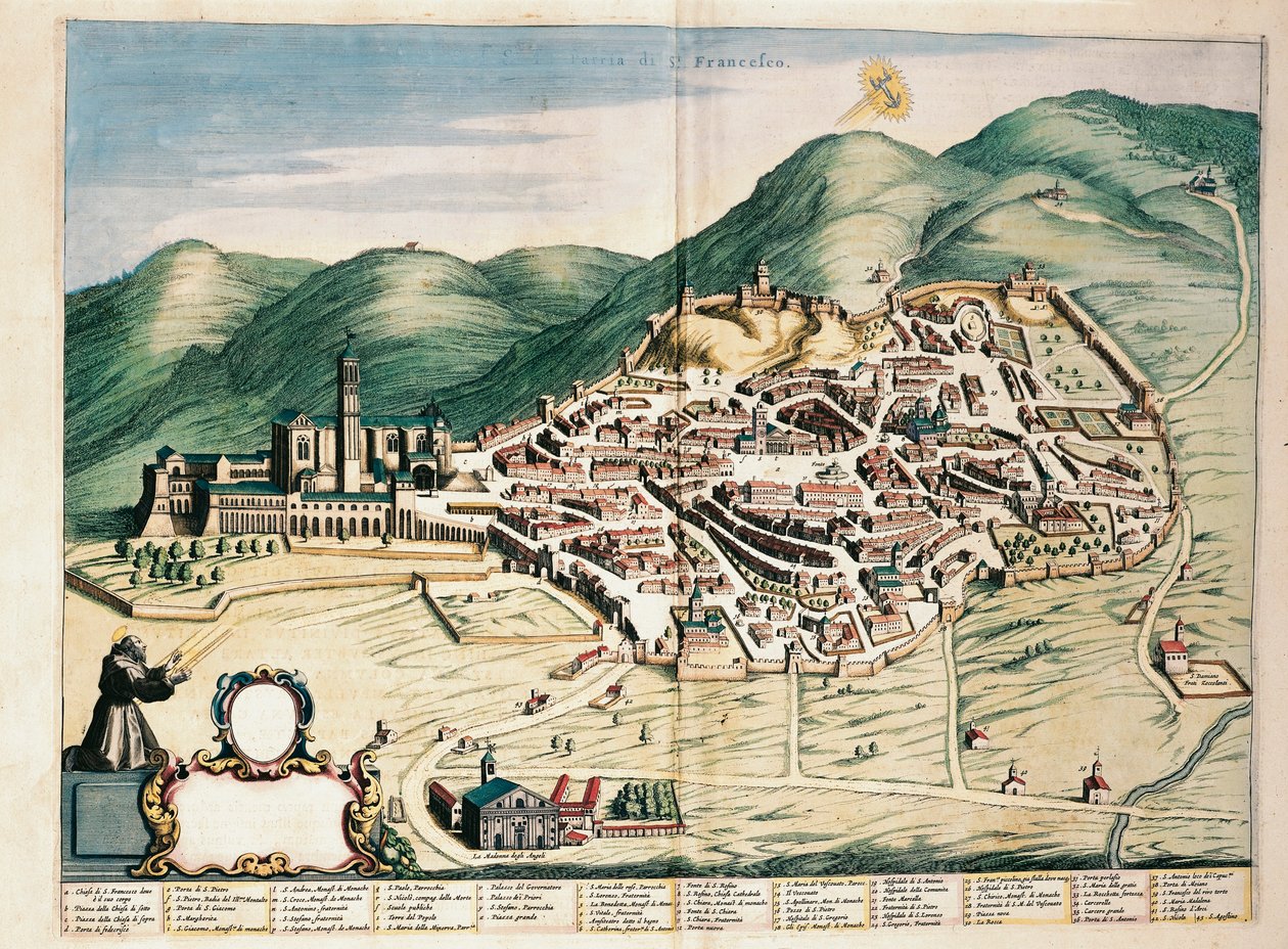 Mapa de Assis do Theatrum civitatum et admirandorum Italiae, de Joan Blaeu, gravura de Joan Blaeu