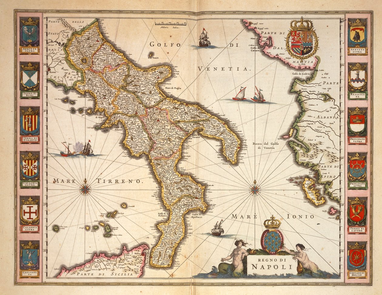 Mapa da região da Calábria, por Joan Blaeu de Joan Blaeu