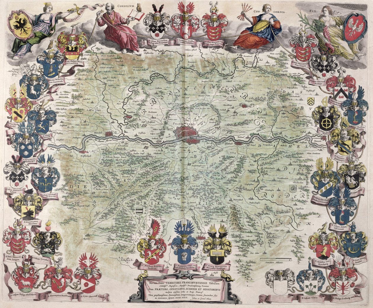 Mapa de Frankfurt e arredores, de &39;Nova Hanc Territori Francofurtensis Tabulum&39;, 1649 de Joan Blaeu