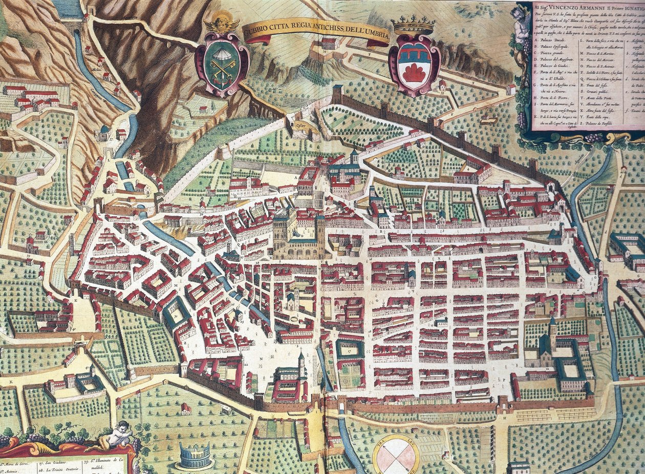 Mapa de Gubbio, Itália, do Theatrum civitatum et admirandorum Italiae de Joan Blaeu, gravura de Joan Blaeu