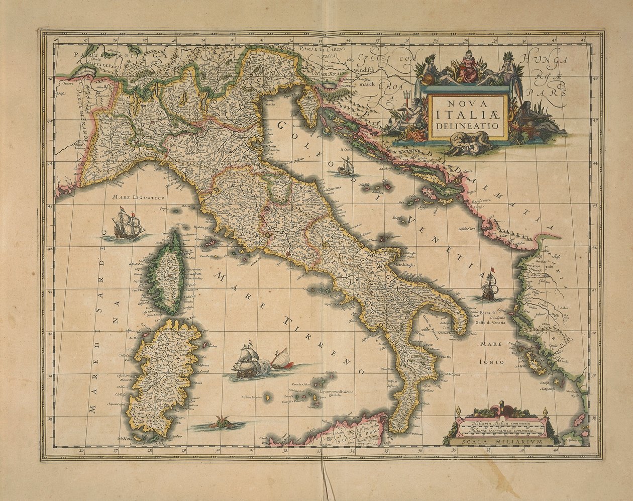 Mapa da Itália por Joan Blaeu de Joan Blaeu