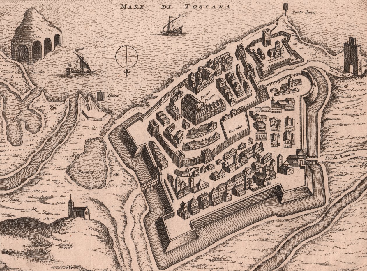 Mapa de Nettuno, Lazio, Itália, gravação em cobre, cerca de 248x198 cm de Joan Blaeu