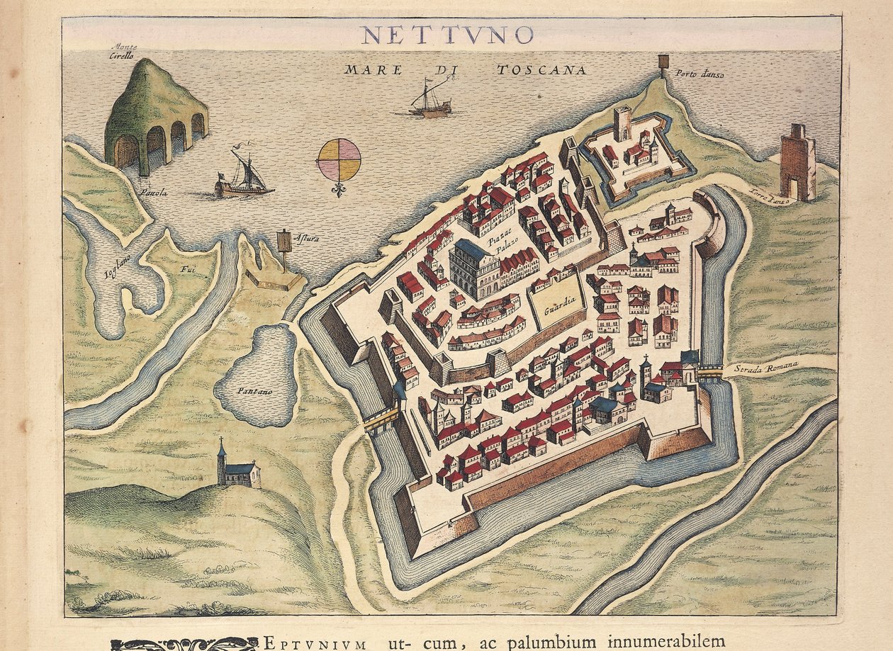 Mapa de Nettuno, do Theatrum civitatum et admirandorum Italiae, de Joan Blaeu, gravando de Joan Blaeu