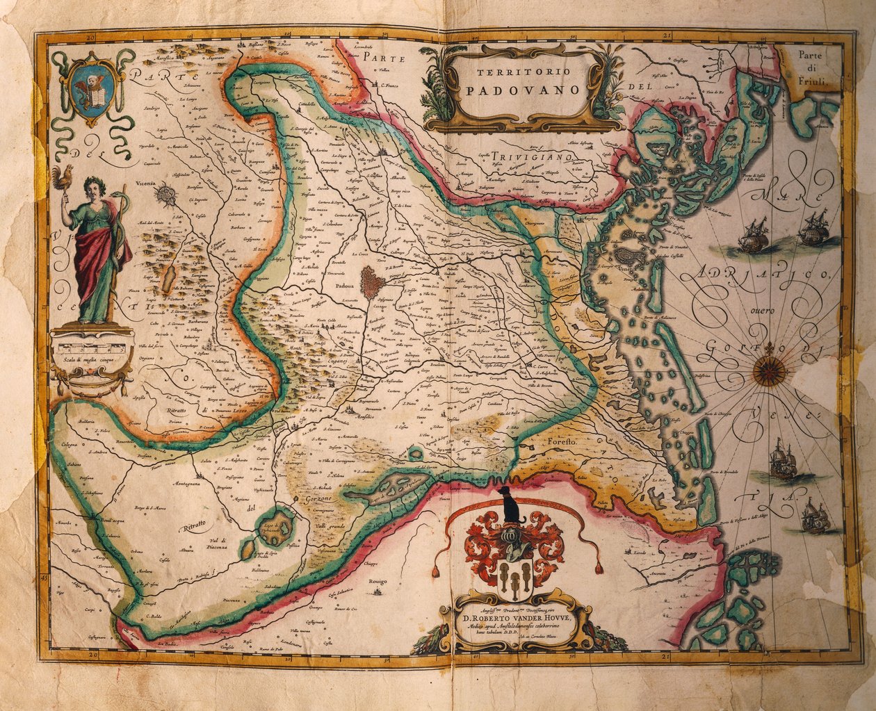 Mapa do domínio Paduan do Theatrum civitatum et admirandorum Italiae, de Joan Blaeu, gravura de Joan Blaeu