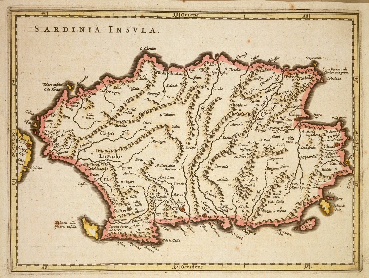 Mapa da região da Sardenha, por Joan Blaeu de Joan Blaeu
