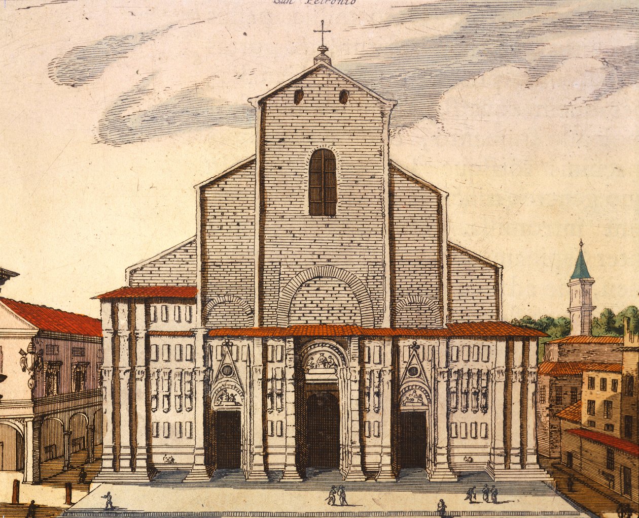 A basílica de San Petronio em Bolonha, de Joan Blaeu (1596-1673), gravura do Theatrum Civitatum et Admirandorum Italiae, Itália de Joan Blaeu