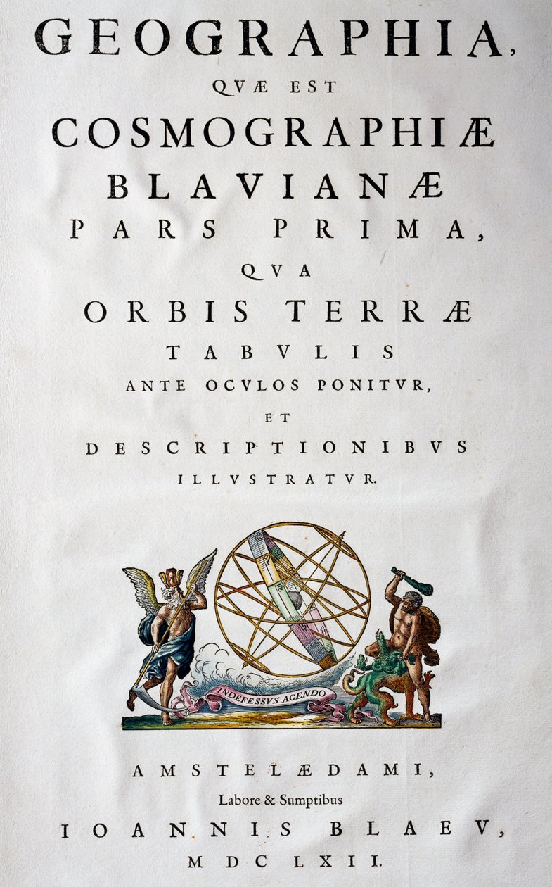 Página de título da Parte I, Atlas Maior, atlas em 11 volumes, de Joan Blaeu (1596-1673), gravura em cobre, 57,5x39 cm, Amsterdão de Joan Blaeu