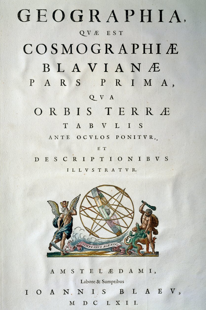 Página de título da Parte I do Atlas maior, de Joan Blaeu (1596-1673), gravura em cobre, Amesterdão de Joan Blaeu