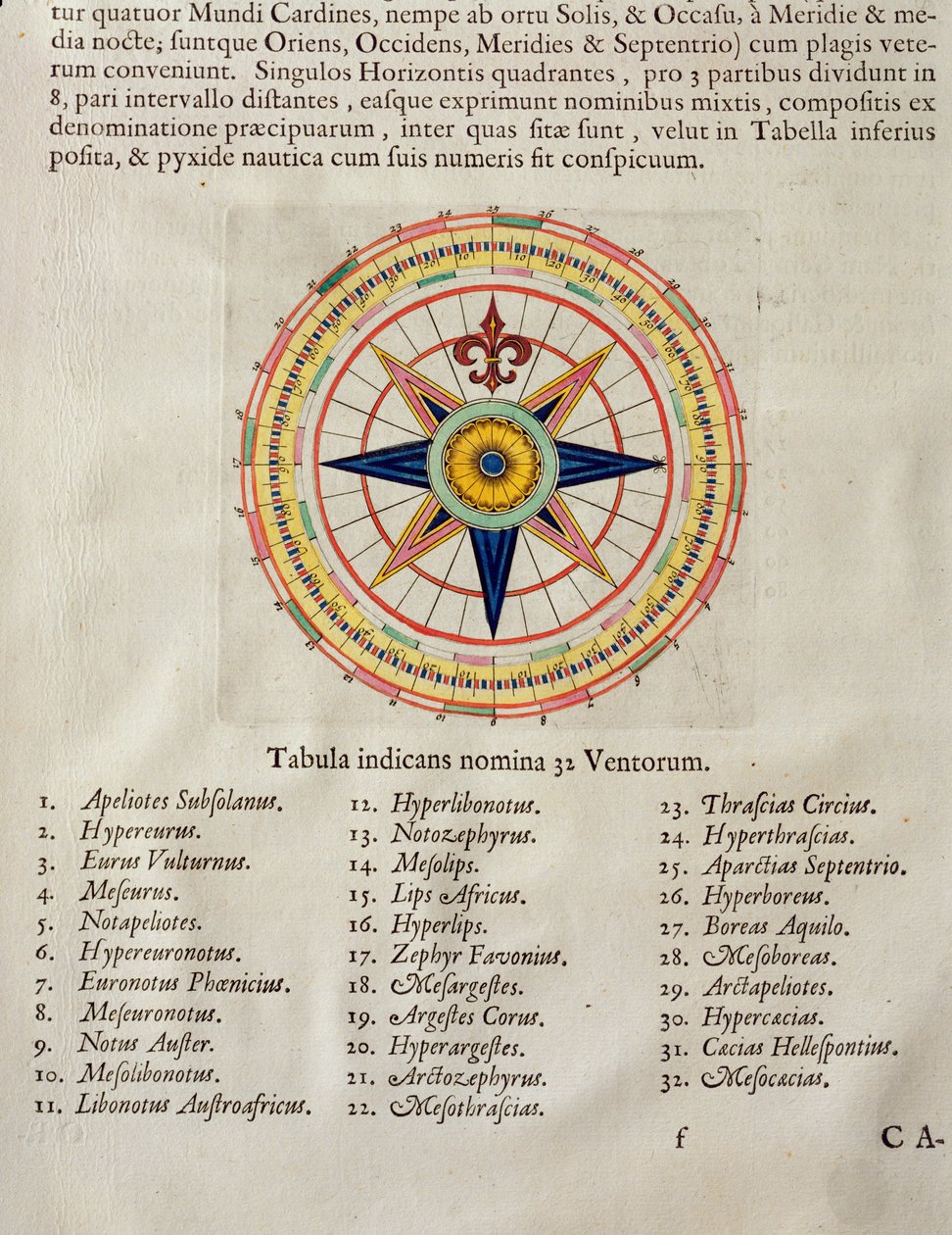 Vento levantou-se com os 32 ventos do mundo, do &39;Atlas Maior, Sive Cosmographia Blaviana&39;, 1662 (gravura colorida) de Joan Blaeu