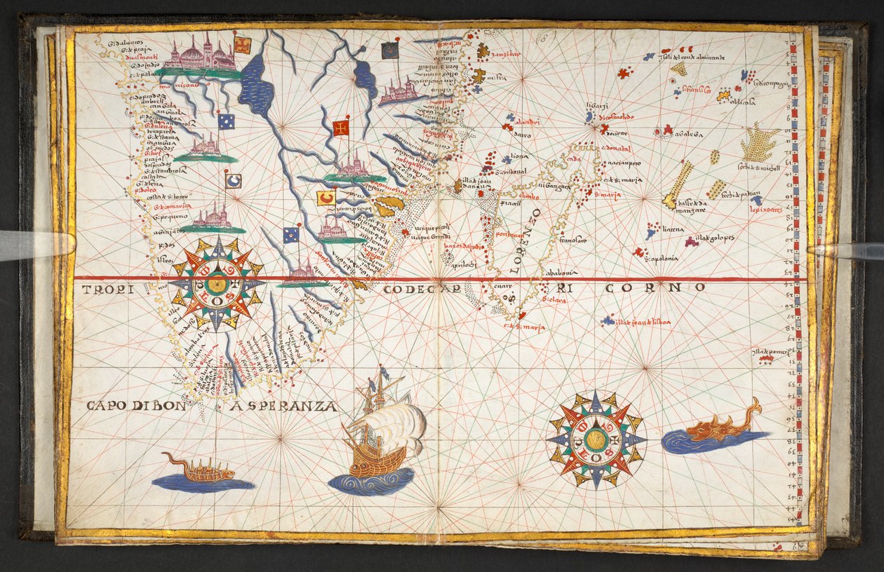 Um mapa de África, a sul do equador, com parte do Oceano Índico, de "An atlas of 17 sea charts by Joan Martines de Joan Martines