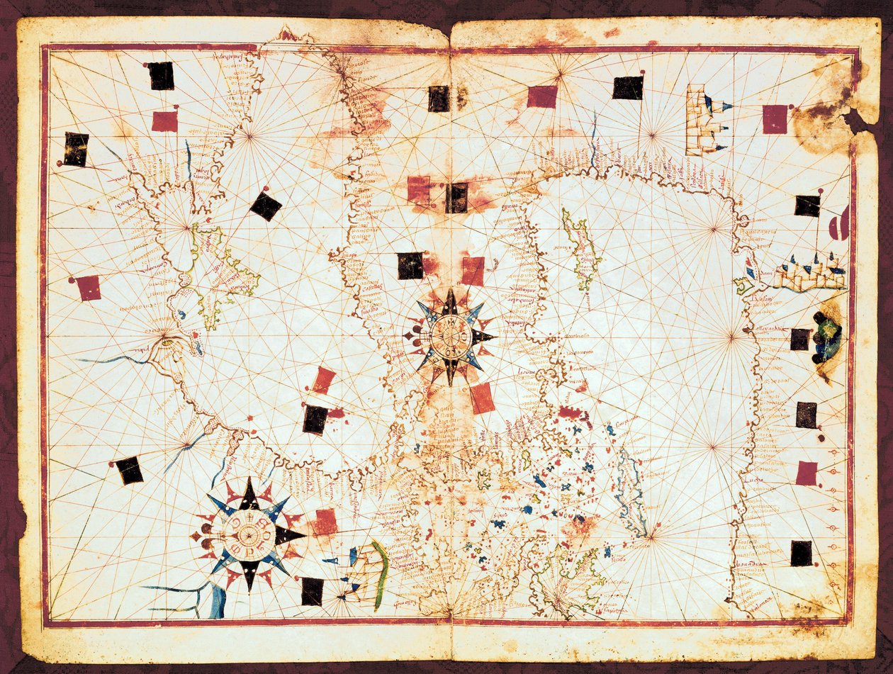 Mapa da parte oriental do Mediterrâneo e do Mar Negro, manuscrito de um atlas portolan do século XVI (manuscrito) de Joan Martines