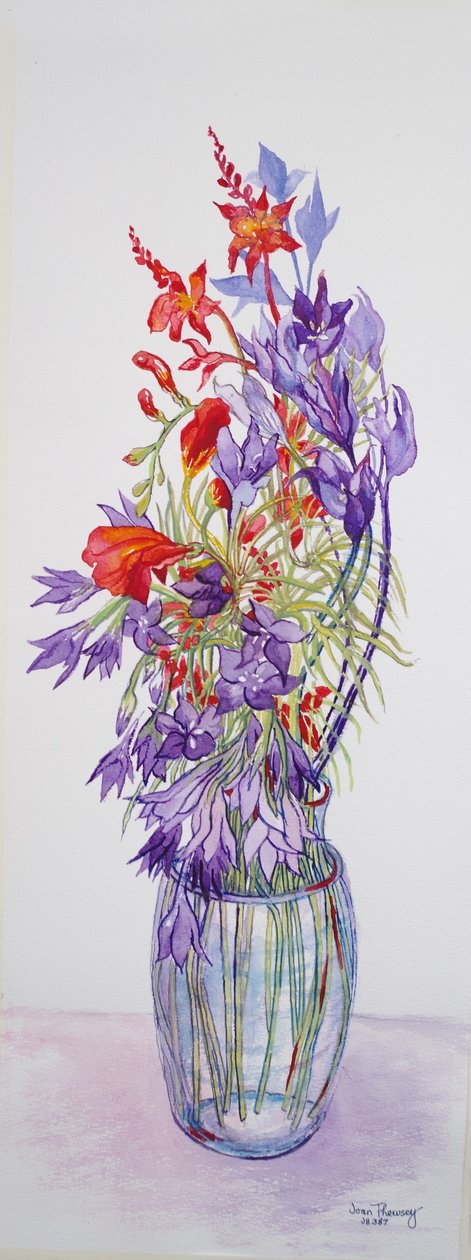 Agapantha companulatus e Crocosmia, 2015, aquarela sobre papel artesanal de Joan Thewsey