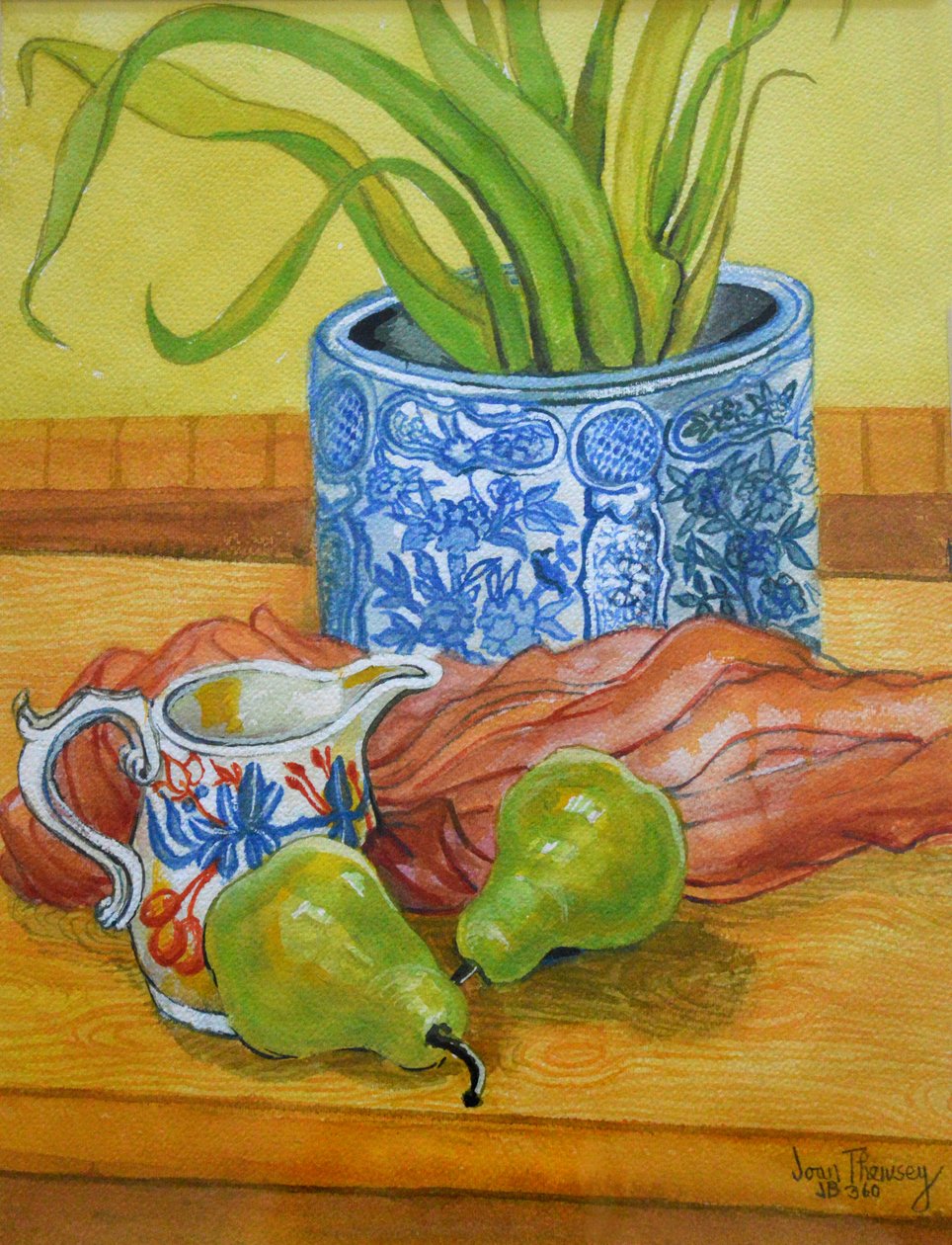 Azul e branco pote, jarro e peras, 2006 de Joan Thewsey