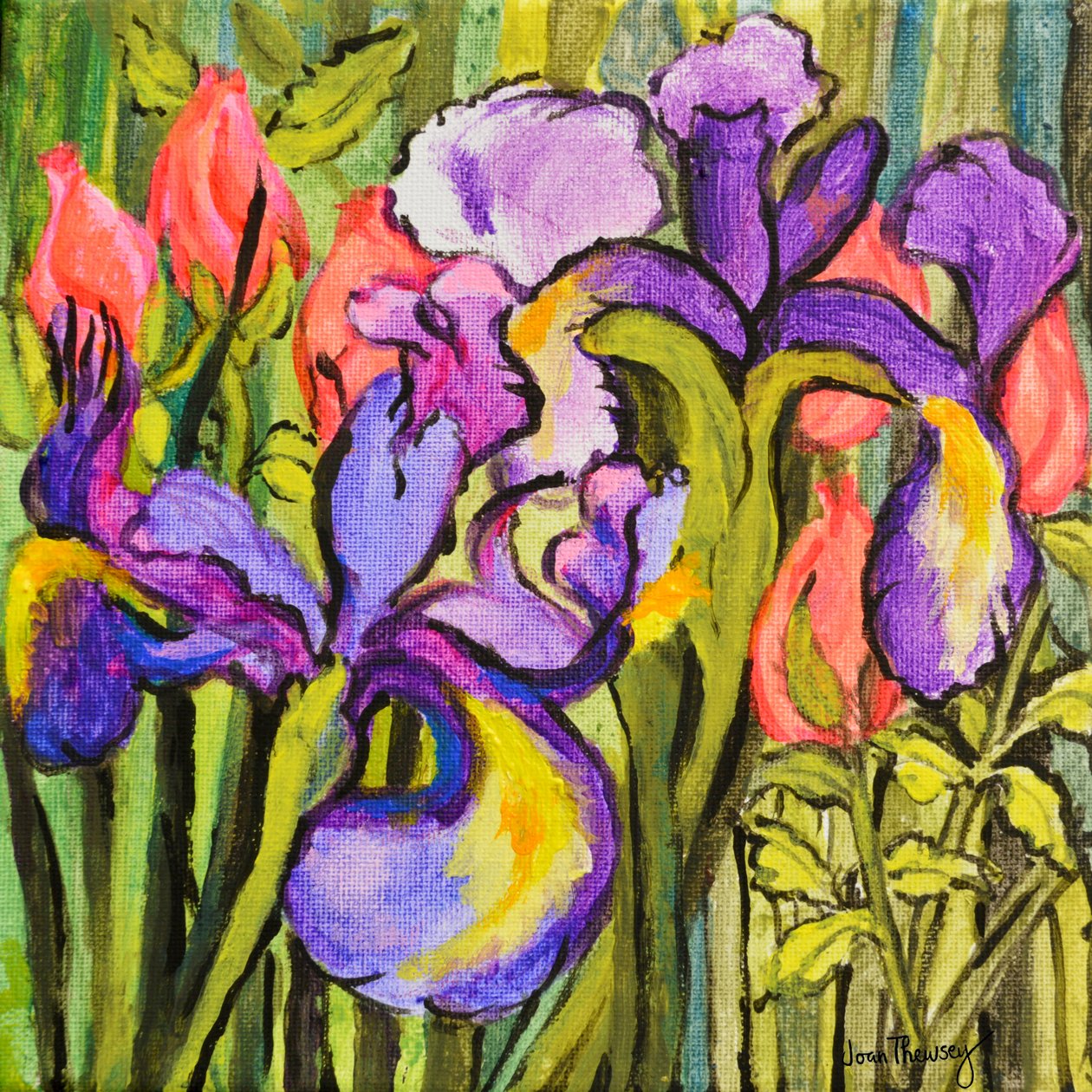 Íris e rosas, 2017, (acrílico) de Joan Thewsey
