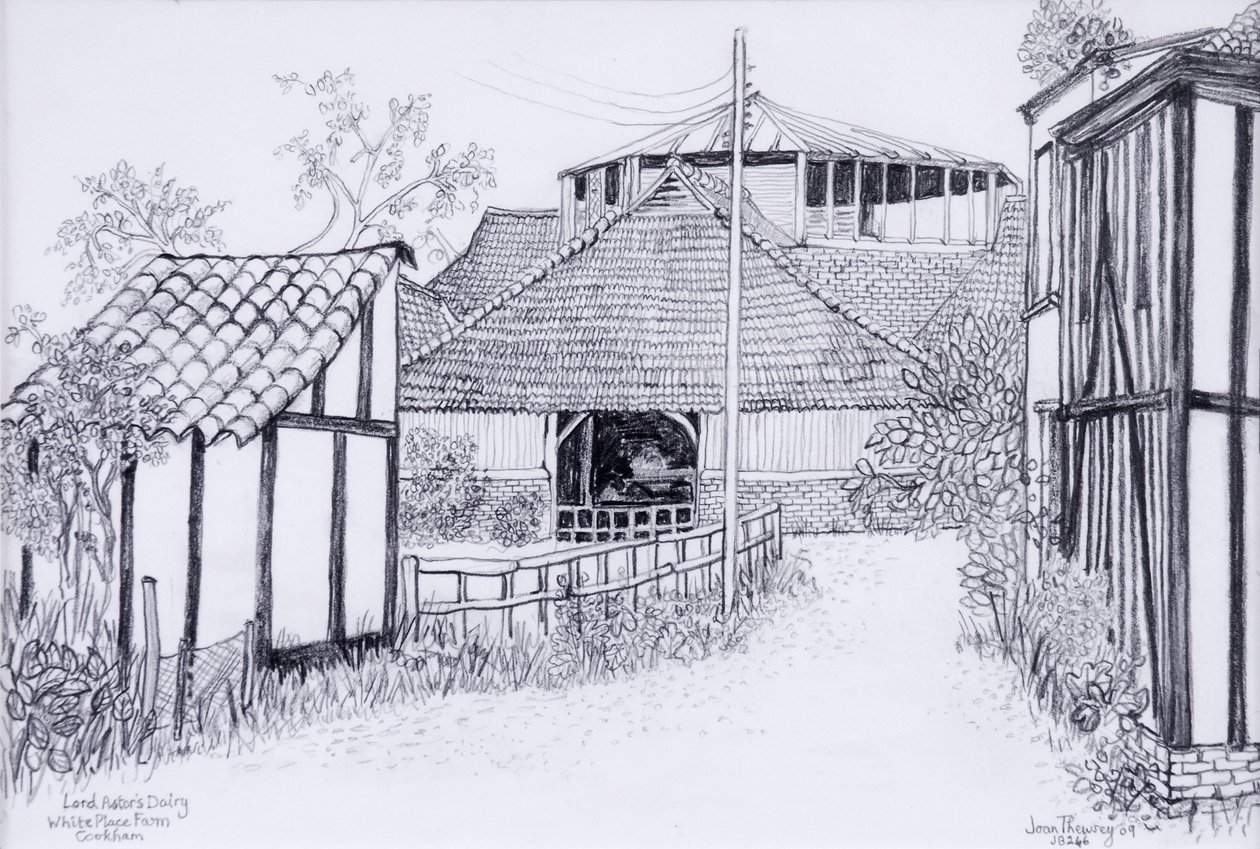 Lord Astors Dairy, White Place Farm, Cookham 2012, lápis de Joan Thewsey