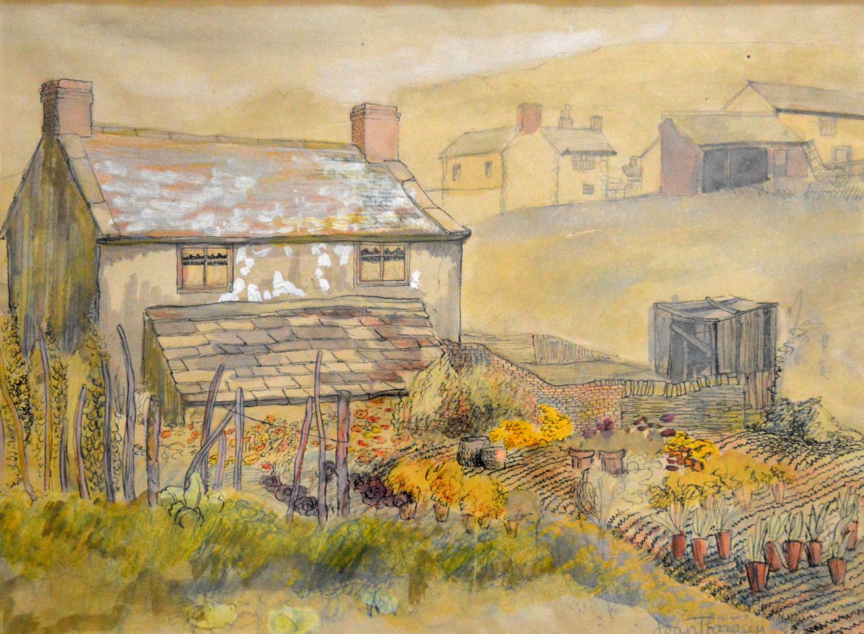 Moorland Cottage, 2014 (caneta, tinta e aquarela) de Joan Thewsey