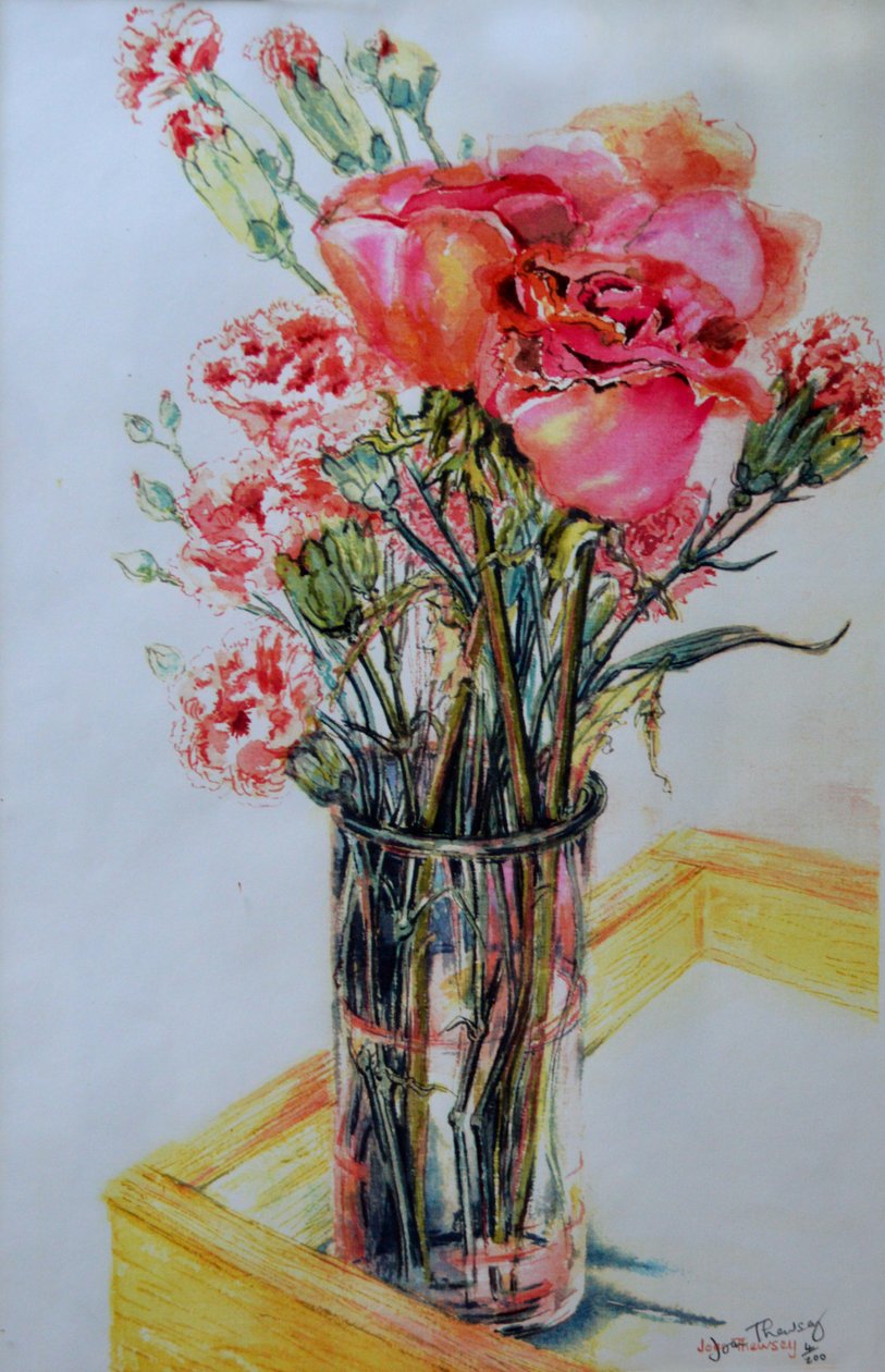 Rosas cor-de-rosa com rosa da casa de campo, 2010, de Joan Thewsey