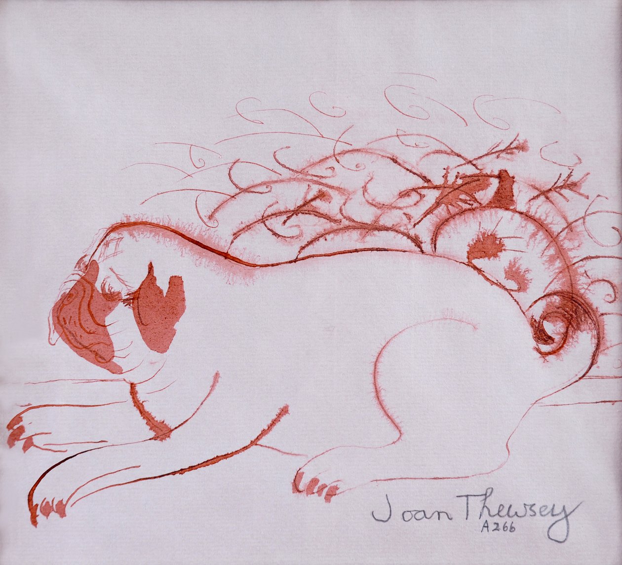 Filhote de cachorro Pug 2,2005, (tinta no papel molhado) de Joan Thewsey