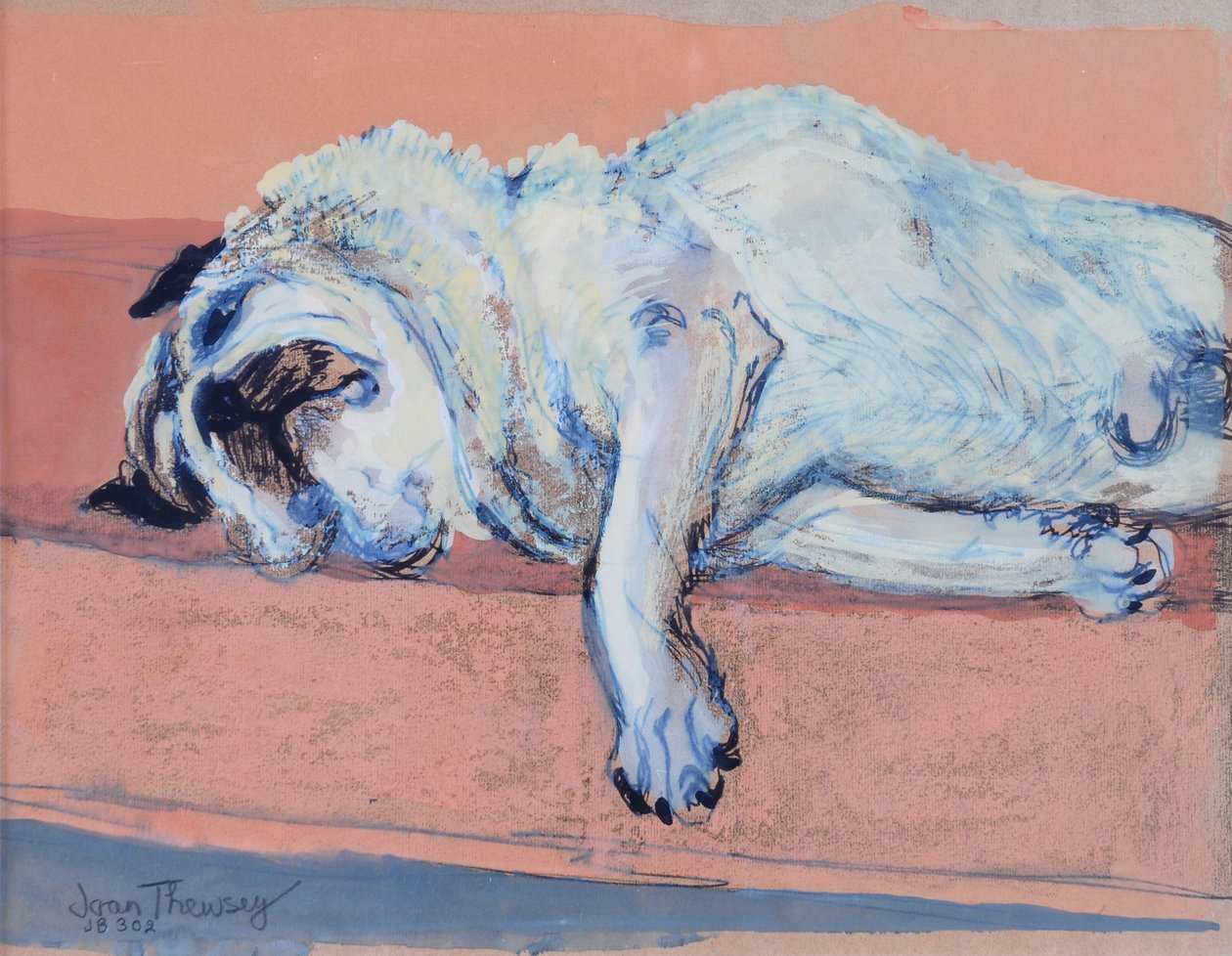 Sleeping Pug Two, 2000, (tinta e guache) de Joan Thewsey