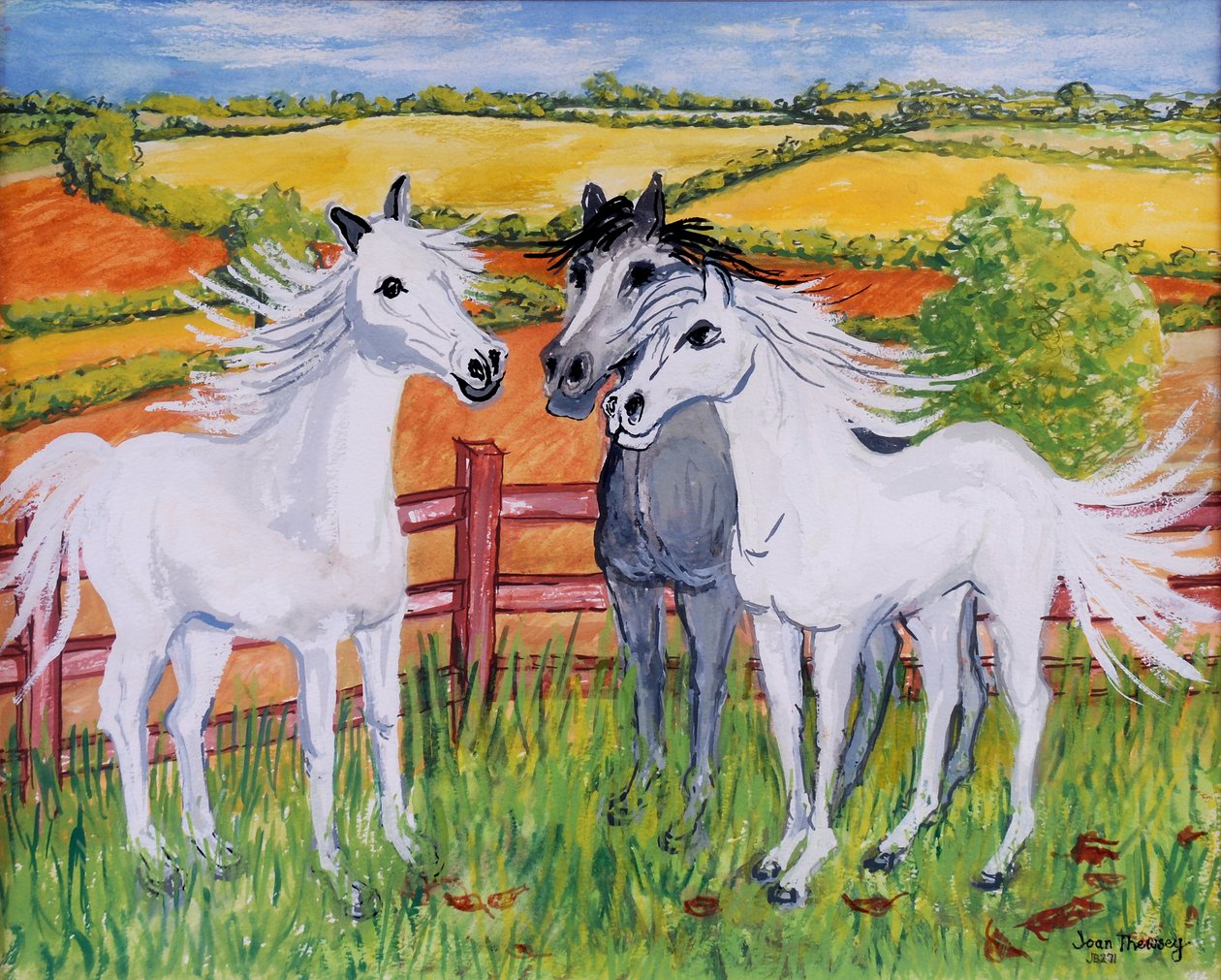 Três Cavalos Frisky, 2002, (guache) de Joan Thewsey