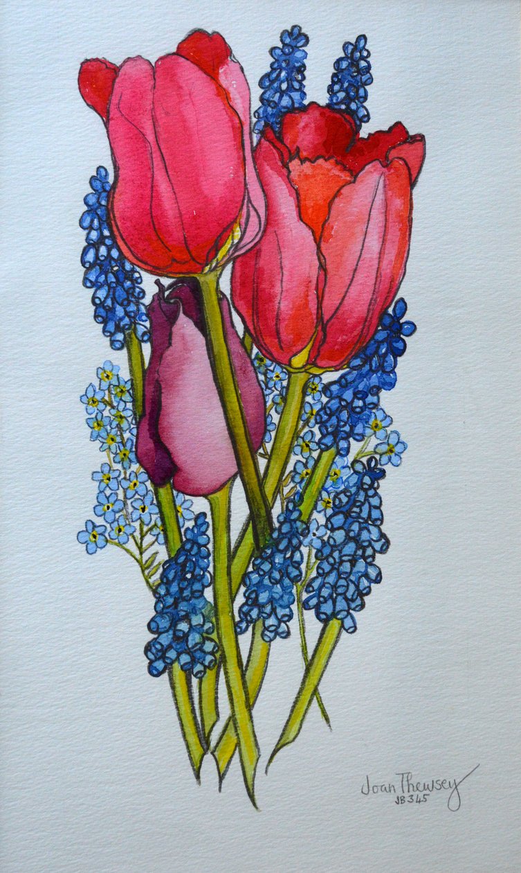 Tulipas, Muscari e Miosótis, 2002, de Joan Thewsey