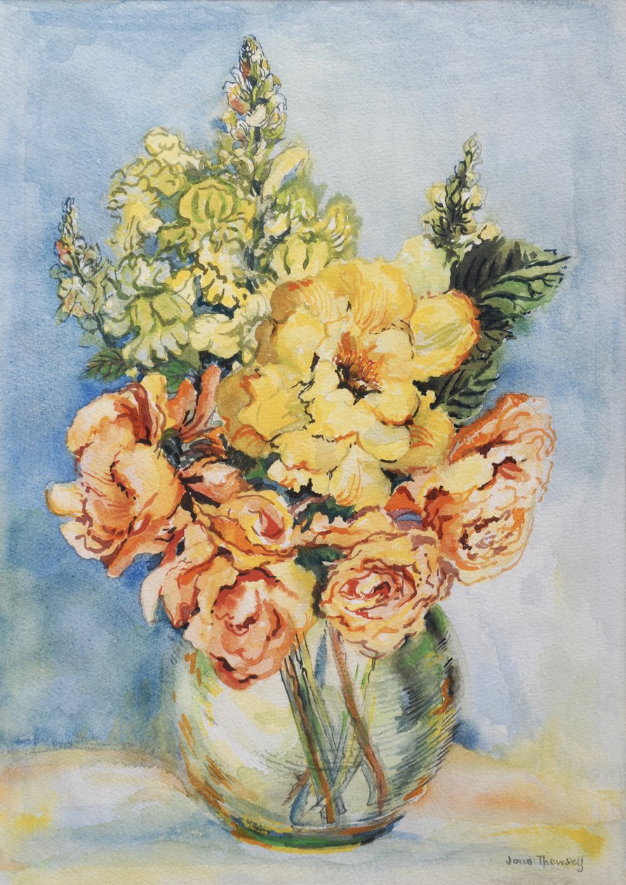 Rosas Amarelas e Antirrhinums, 2001, (wc em papel artesanal) de Joan Thewsey