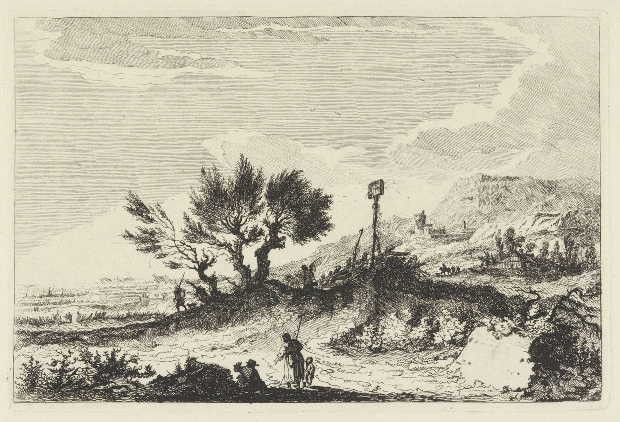 Paisagem montanhosa com caminhantes de Joannes Bemme