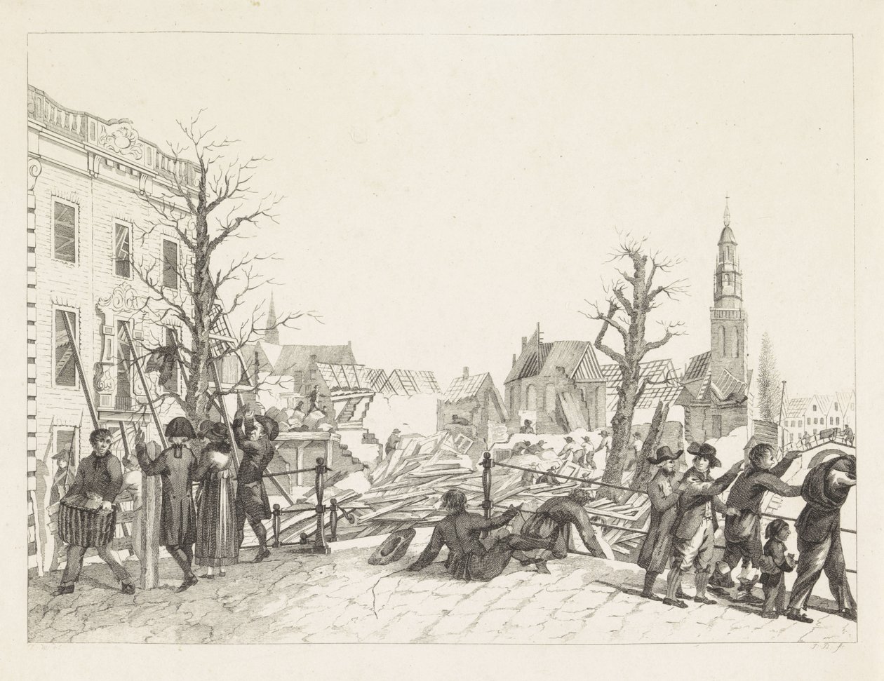 Ruínas em Leiden após a catástrofe da pólvora, 1807 de Joannes Bemme