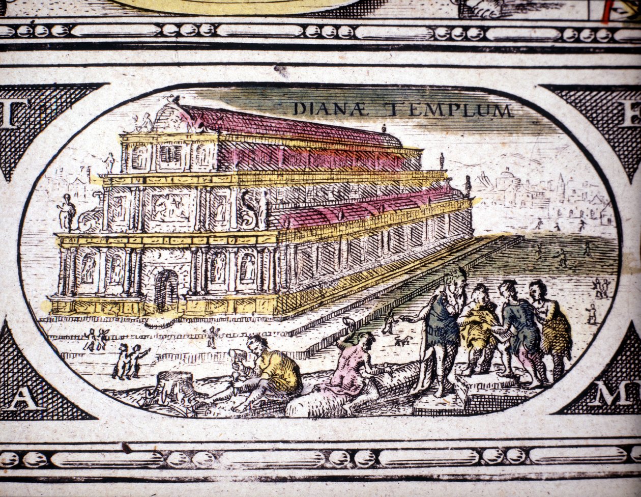 Representação das Sete Maravilhas da Antiguidade: o Templo de Diana (Ártemis) em Éfeso. no Atlas de Jansson Jannsonius impresso em Amsterdã em 1630. Coleção particular. de Joannes Jansson