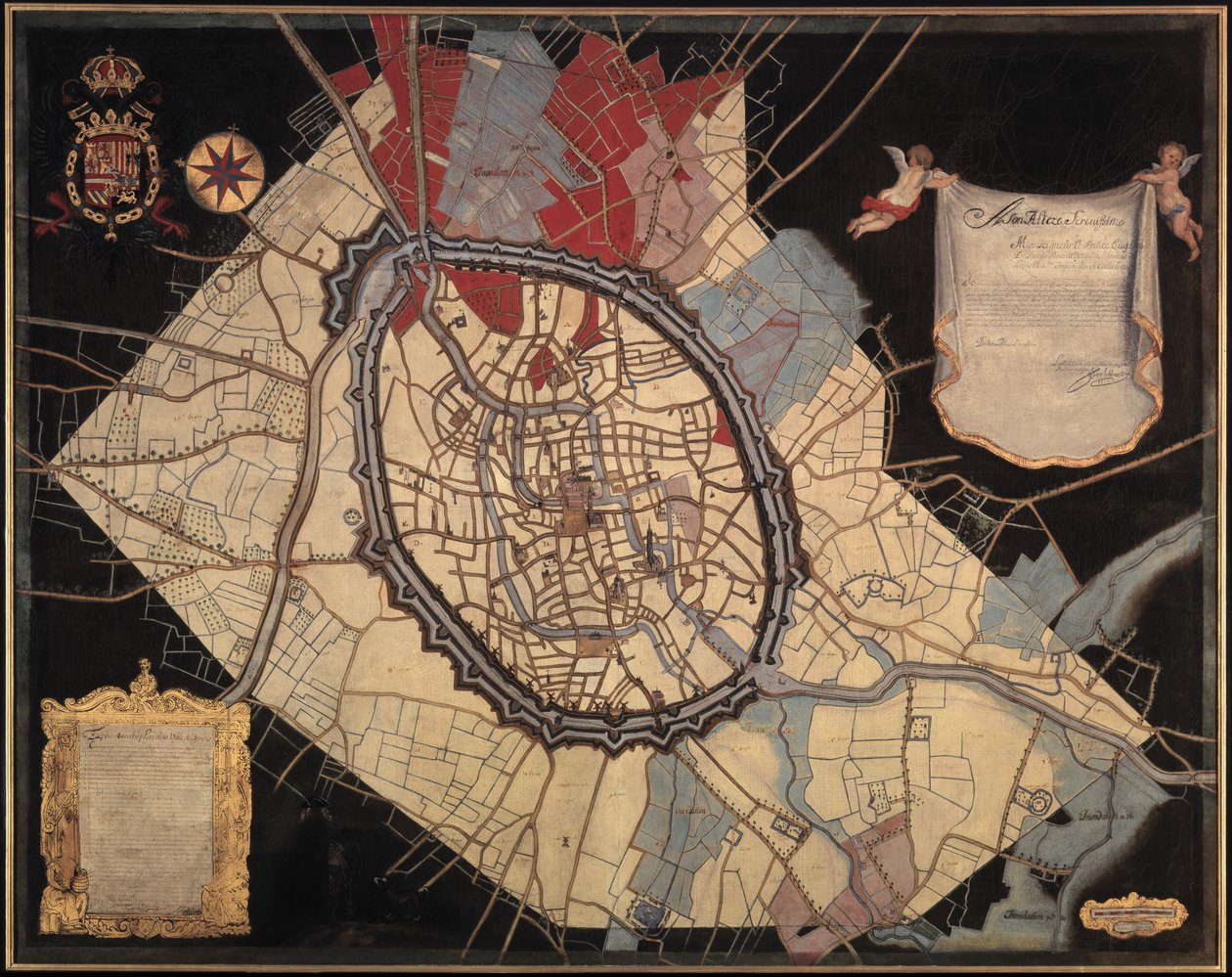 Mapa de Bruges e dos terrenos feudais (óleo sobre tela) de Joannes Lobberecht