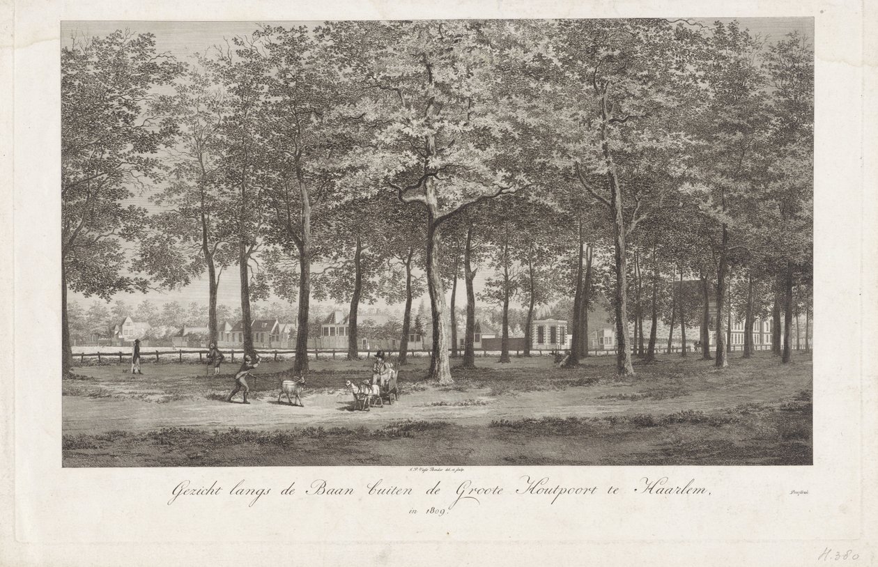 Vista do Baan em Haarlem O Baan fora do Groot Houtpoort em Haarlem em 1809 (título no objeto) de Joannes Pieter Visser Bender