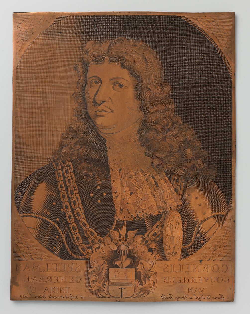 Gravura em cobre com retrato (peito de peito) de Cornelis Speelman 1640-1684, Governador-Geral das Índias Orientais Holandesas 1681-1684 de Joannes de Jongh