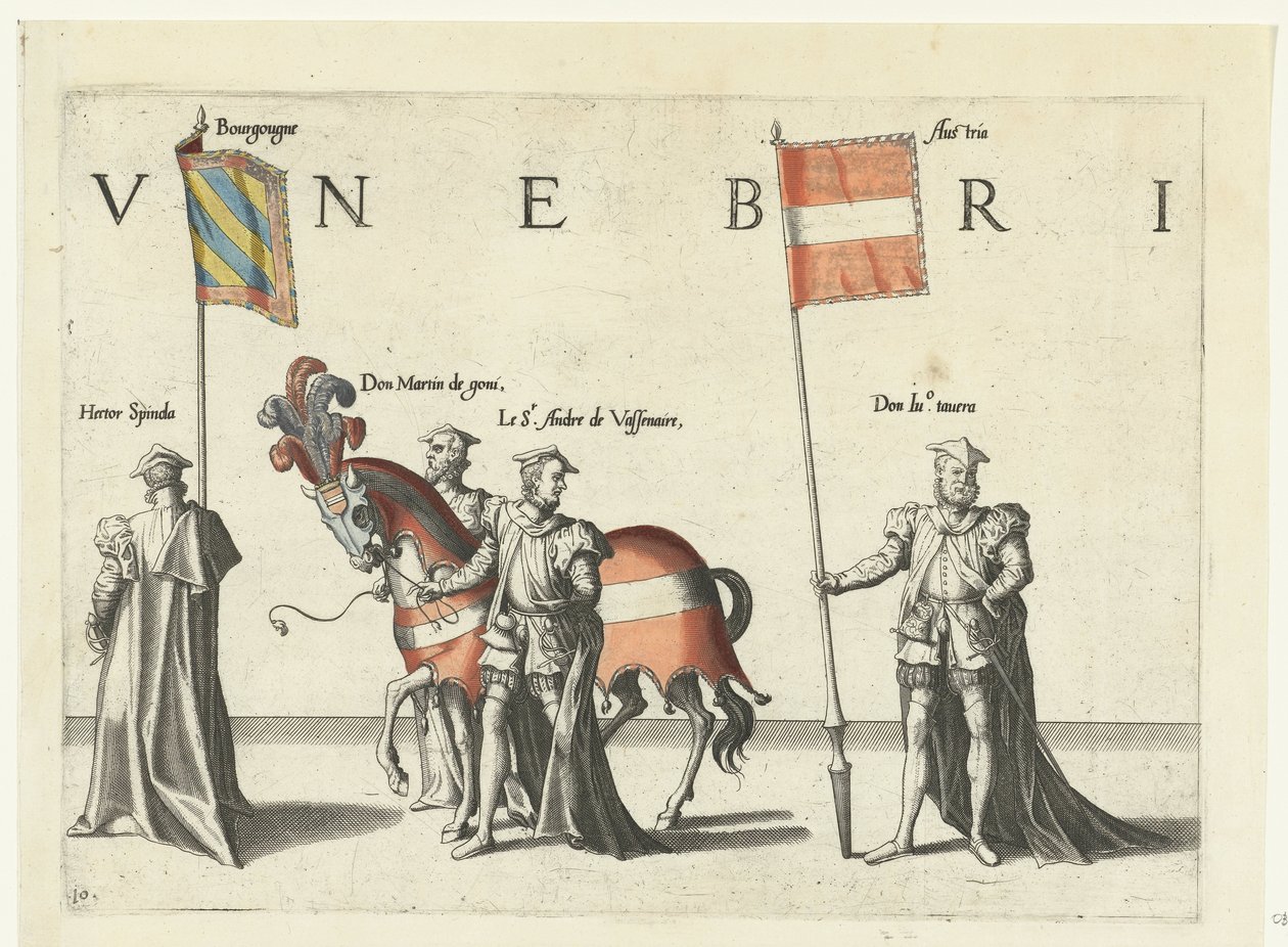 Parte da procissão, nº 10 Cortejo fúnebre do imperador Carlos V, 1558 (título da série) de Joannes van Doetechum (I)