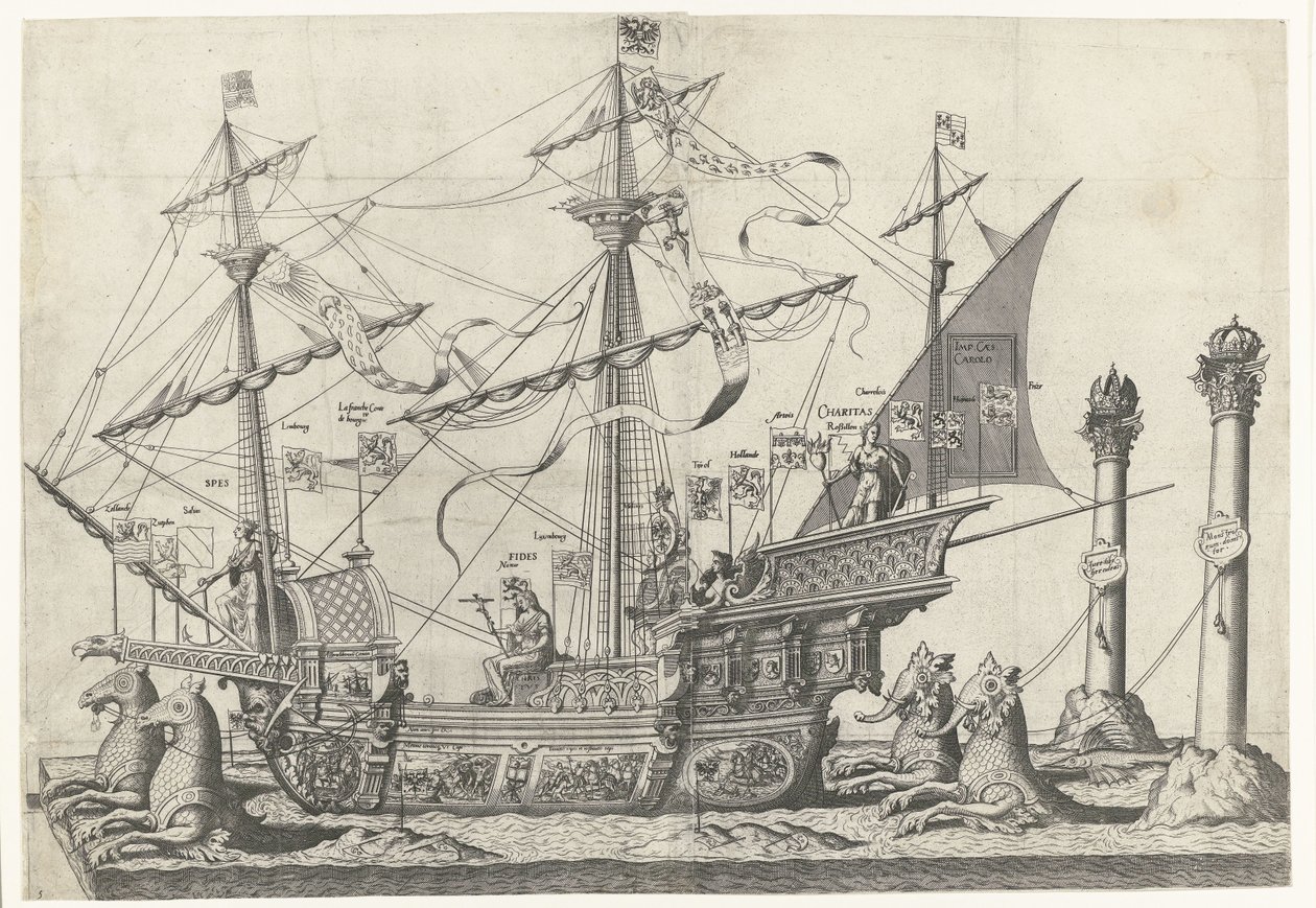 O navio Victoria, nº 5
Procissão fúnebre do Imperador Carlos V, 1558 (título da série) de Joannes van Doetechum (I)