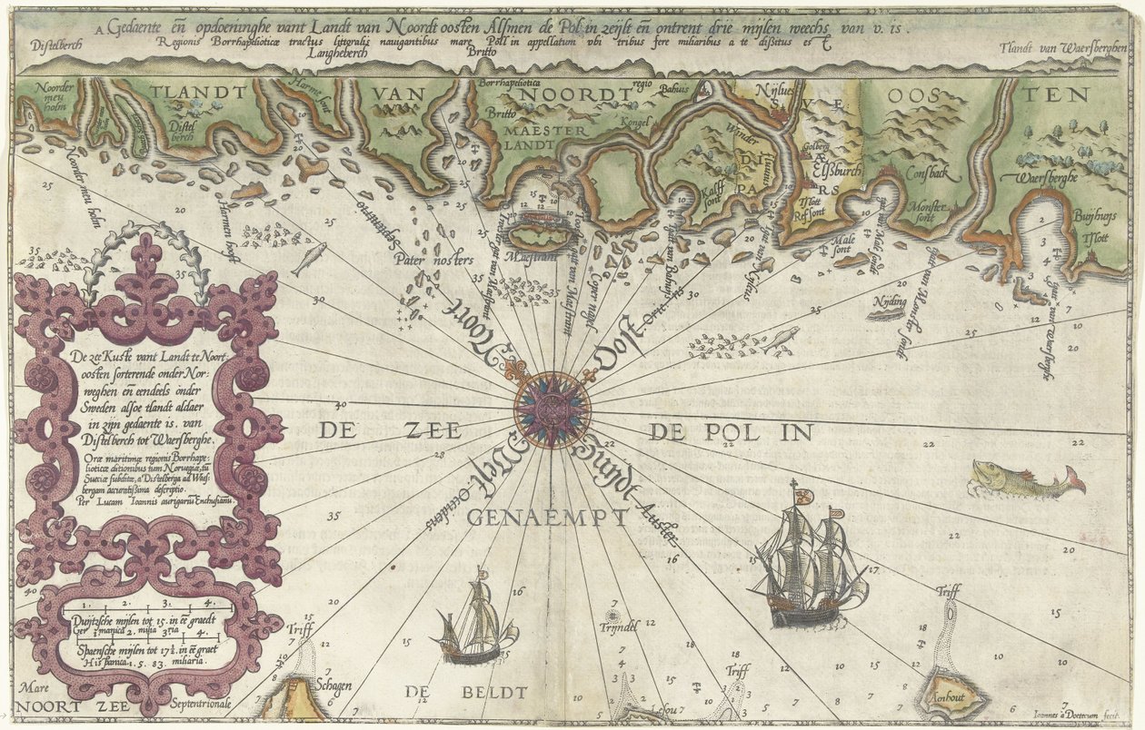 Mapear parte da costa da Noruega e da Suécia O mar Kuste vant Landt no Nordeste classificando sob Noruega e parcialmente sob Suécia (...) (título no objeto) de Joannes van Doetechum (I)