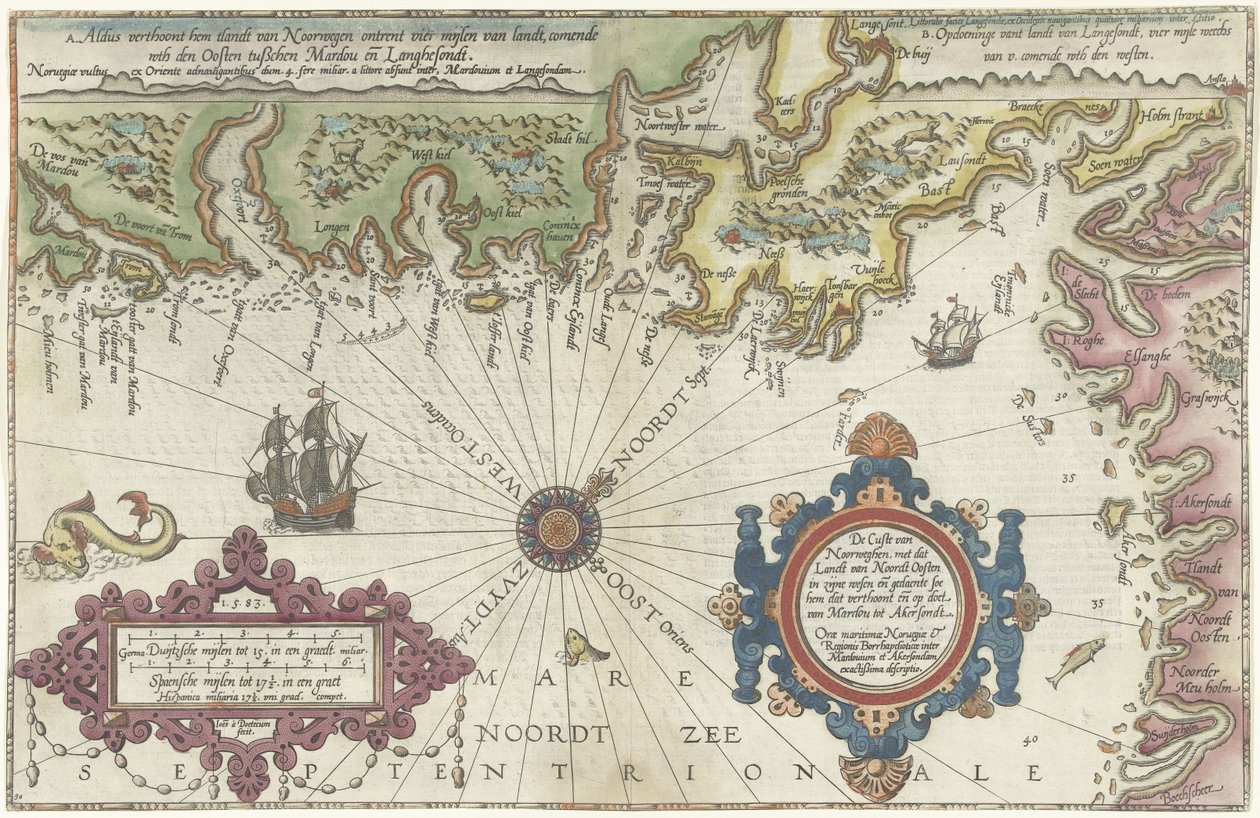 Mapa da costa da Noruega e da Suécia entre Merdøy e Uddevalla
De Custe van Noorweghen, met dat landt van Noordt oosten in zijne wesen ende gedaente (...) (título sobre o objecto) de Joannes van Doetechum (I)