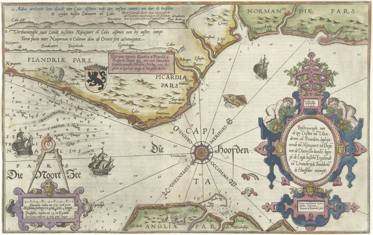 Mapa da costa da Flandres, Normandia e Inglaterra de Joannes van Doetecum