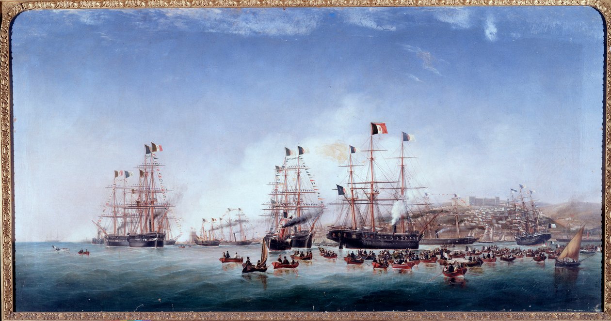 Navio italiano regina Maria Pia no porto de Lisboa (óleo sobre tela de Joao Gomes da Silva Pedroso