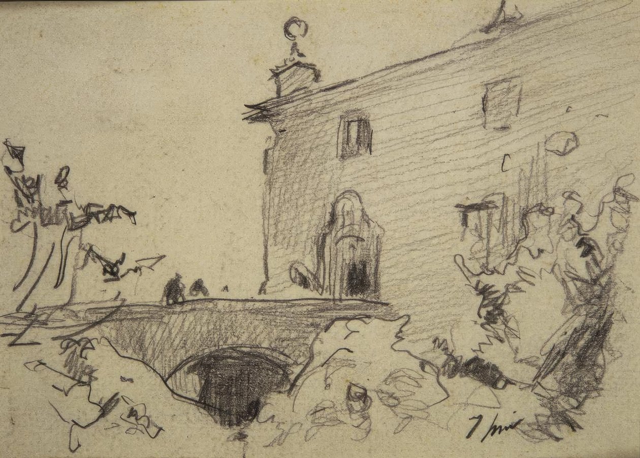 Acesso através de uma ponte para o palácio de Joaquim Mir i Trinxet