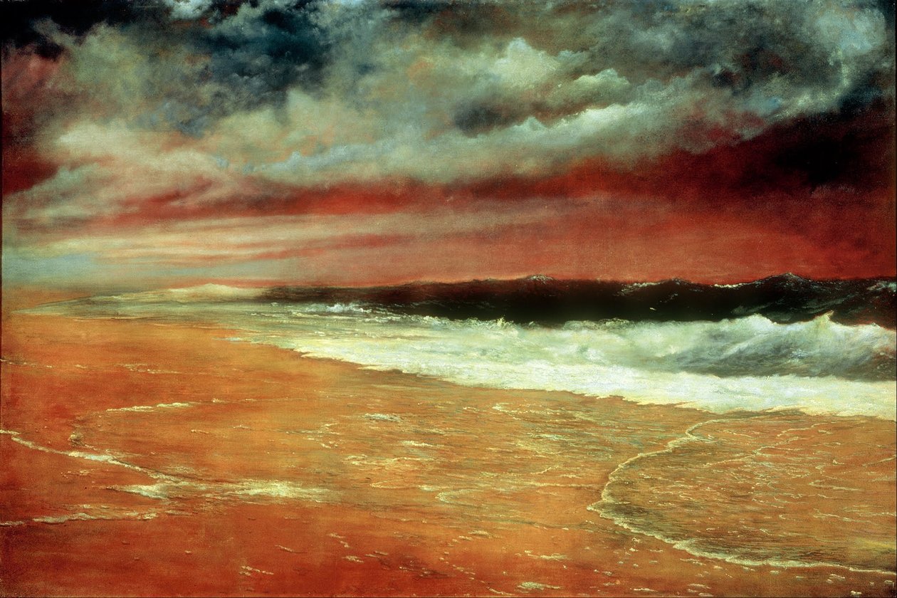 nEspanol: Pôr do sol no mar [A onda vermelha] nLate Tarde junto ao mar [The Red Wave] de Joaquín Clausell