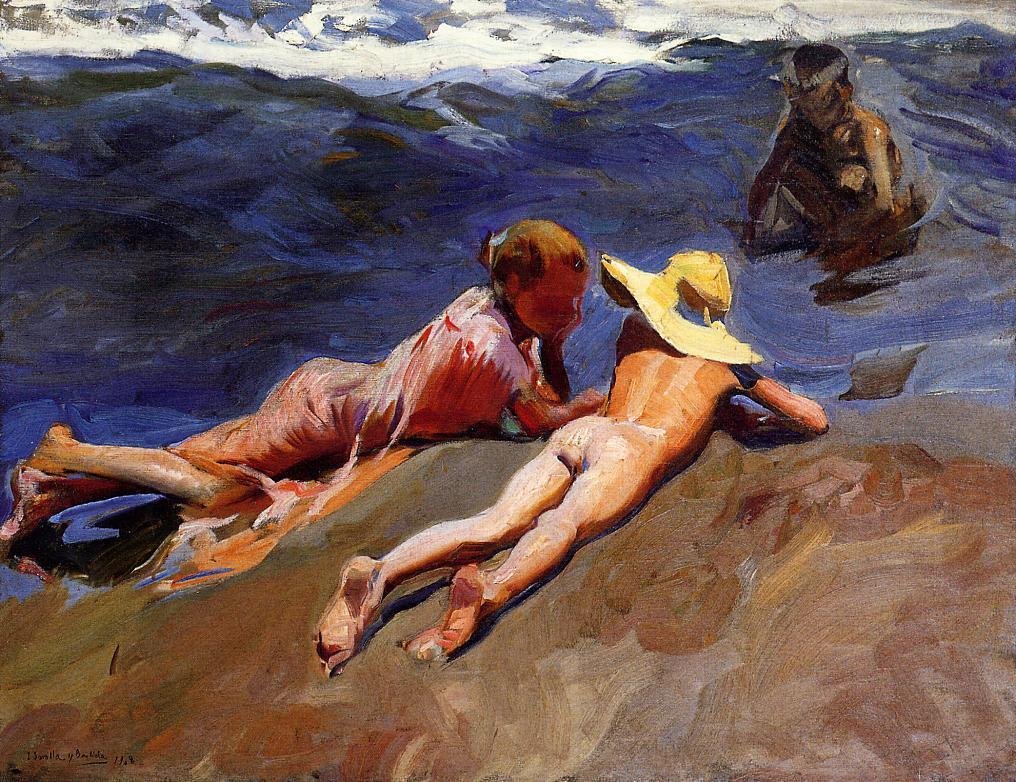 Na areia, Valencia Beachn de Joaquín Sorolla