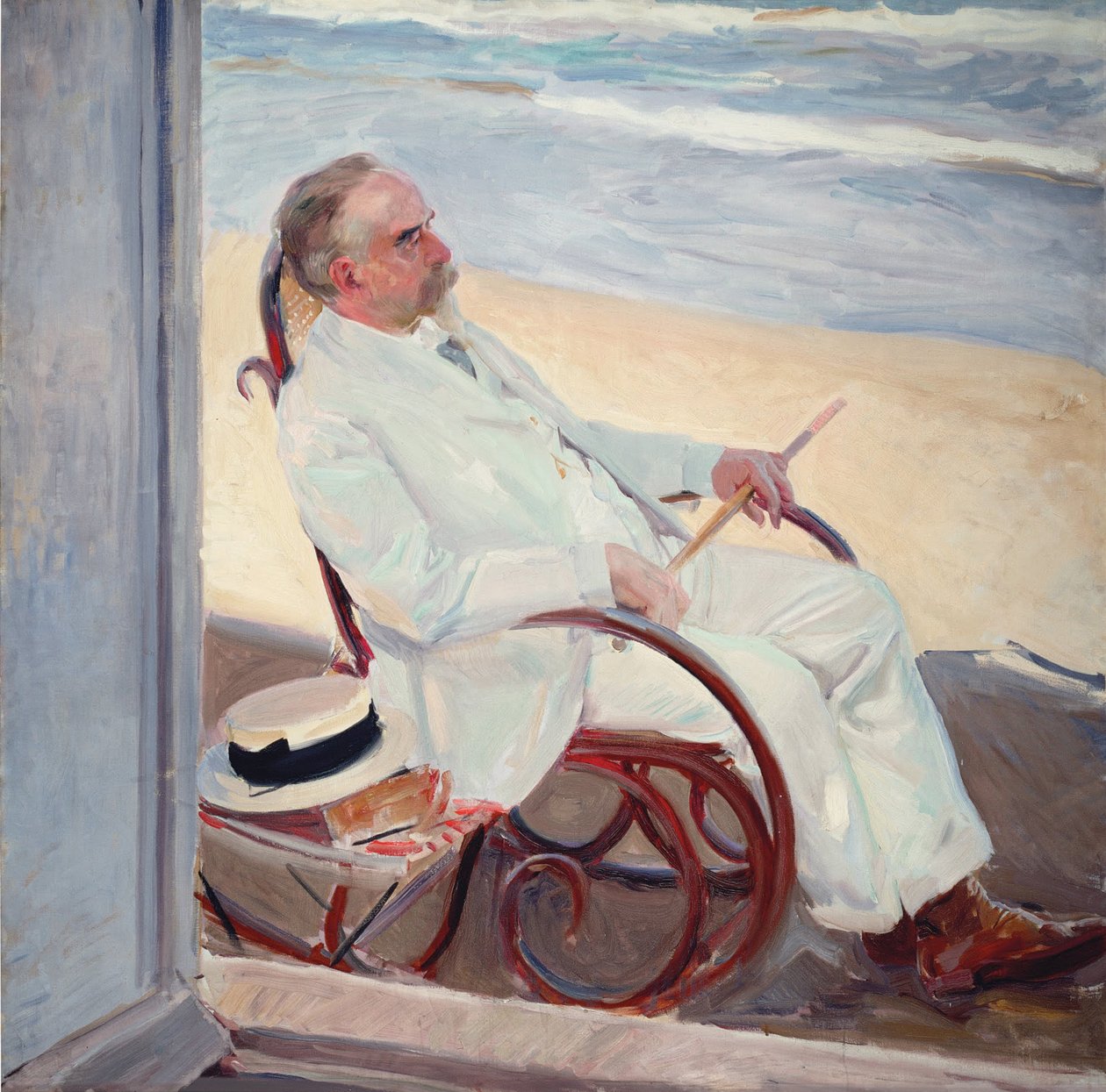 Antonio García na praia de Joaquín Sorolla