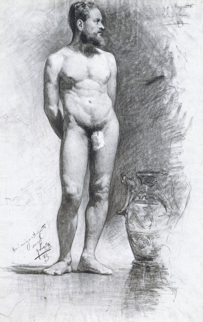 Nu masculino acadêmico com uma urna grega, 1883 de Joaquín Sorolla