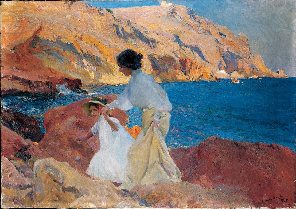 Clotilde e Elena nas rochas, Javea, 1905 de Joaquín Sorolla