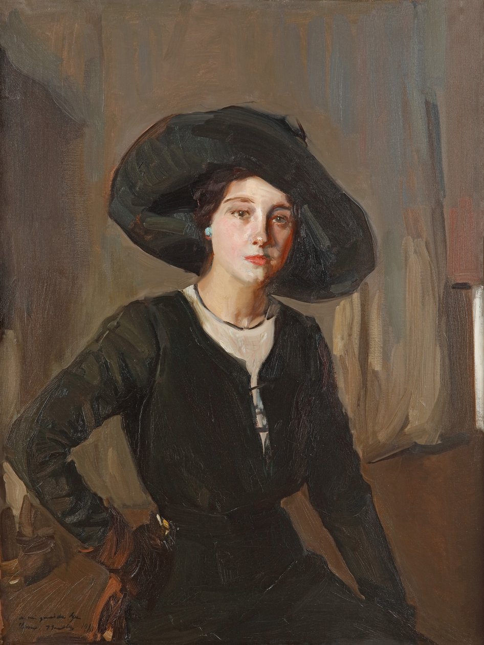 Elena de chapéu preto, 1910. de Joaquín Sorolla