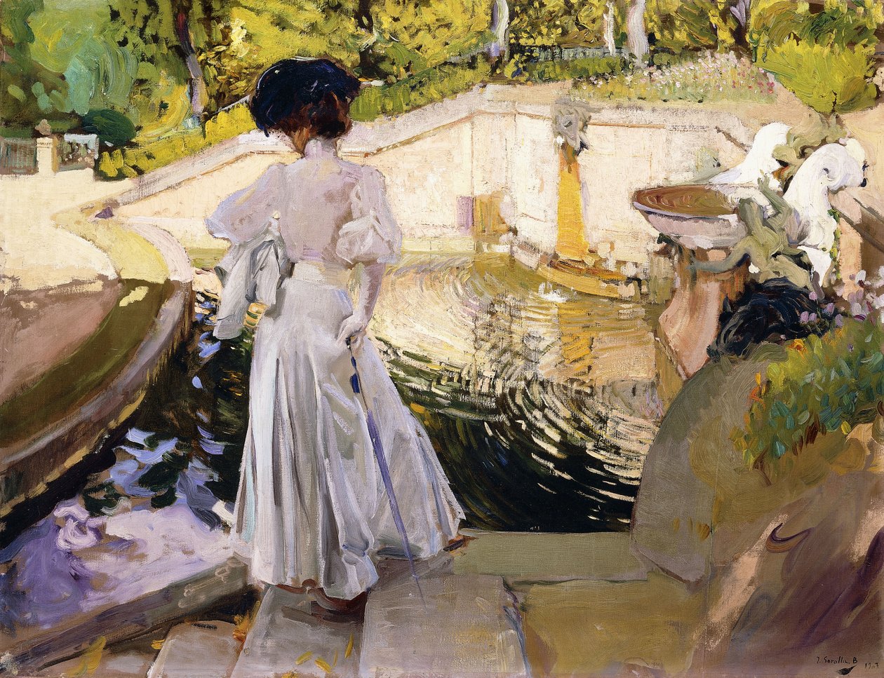 Maria olhando para os peixes, Granja, 1907 de Joaquín Sorolla