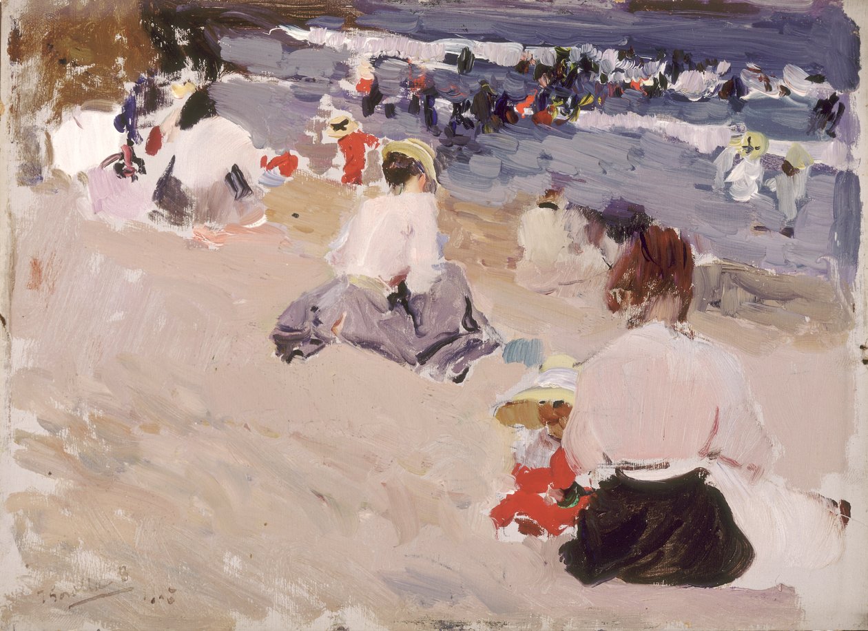 Pessoas sentadas na praia de Joaquín Sorolla